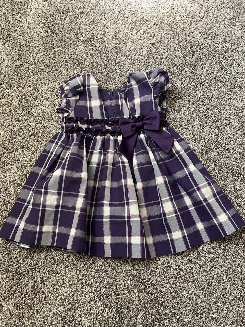 Baby Girl Purple Plaid Bow Dress Size 12 Month